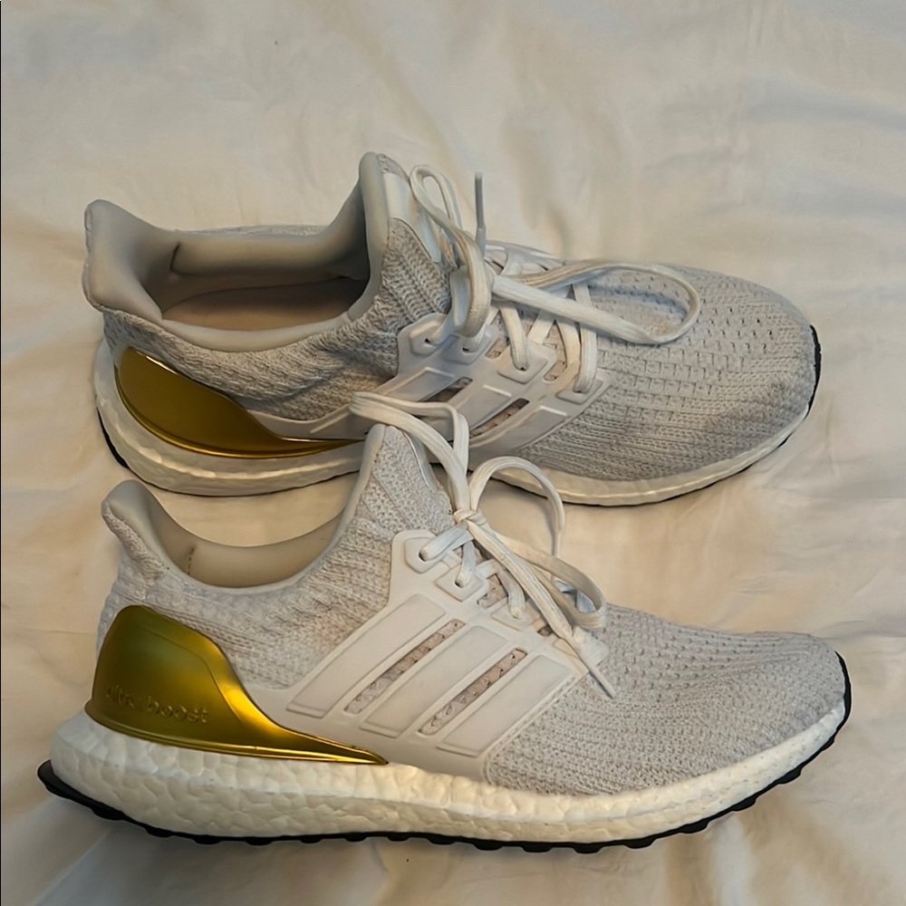 Adidas White and Gold Sneakers